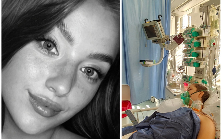 Zdjęcie dziewczyny obok osoby w szpitalu na respiratorze.