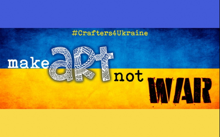 Kolorowy plakat z hasłem 'twórz sztukę, nie wojnę'.