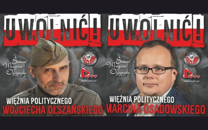 Plakat z hasłem o uwolnieniu więźniów politycznych.