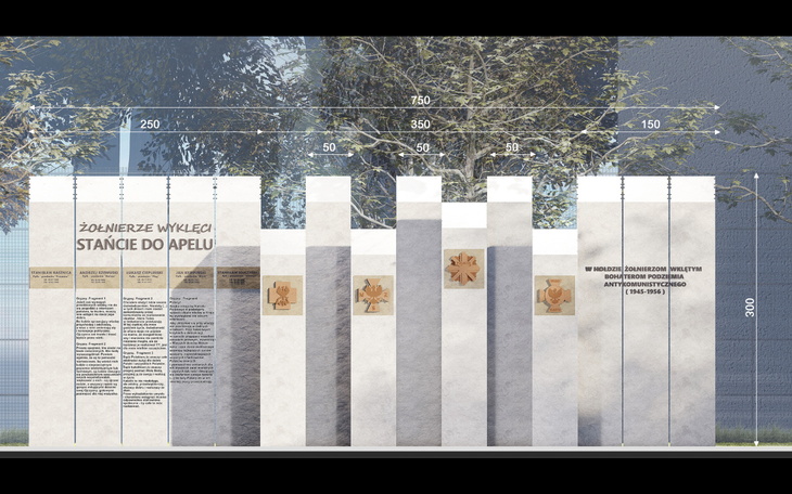 Pomnik upamiętniający żołnierzy, z inskrypcjami.