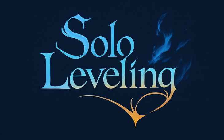 Tytuł 'Solo Leveling' na ciemnym tle.