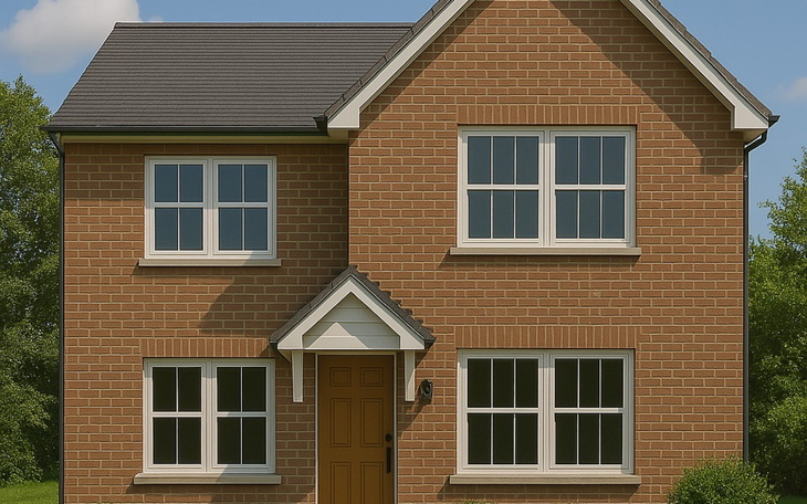 Nowoczesny dom jednorodzinny z ceglaną elewacją.