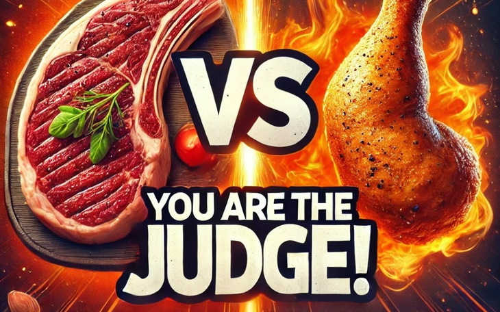 Grafika przedstawiająca rywalizację między mięsem a kurczakiem.