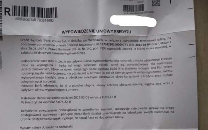 Zbiórka Wypowiedzenie umowy kredytu. - zdjęcie główne
