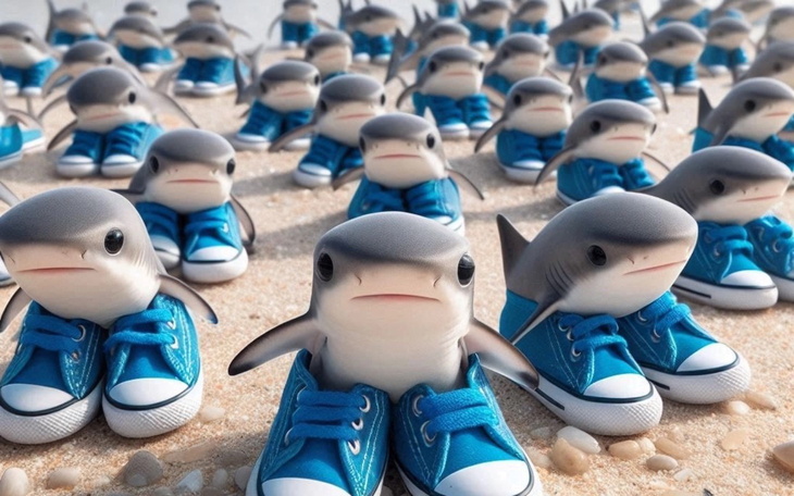 Rybki w niebieskich butach na plaży.