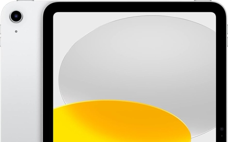 Tablet z wyświetlaczem w kolorach żółtym i szarym.