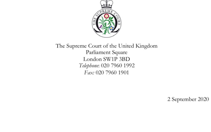 Oficjalny list z logo Sądu Najwyższego Zjednoczonego Królestwa.