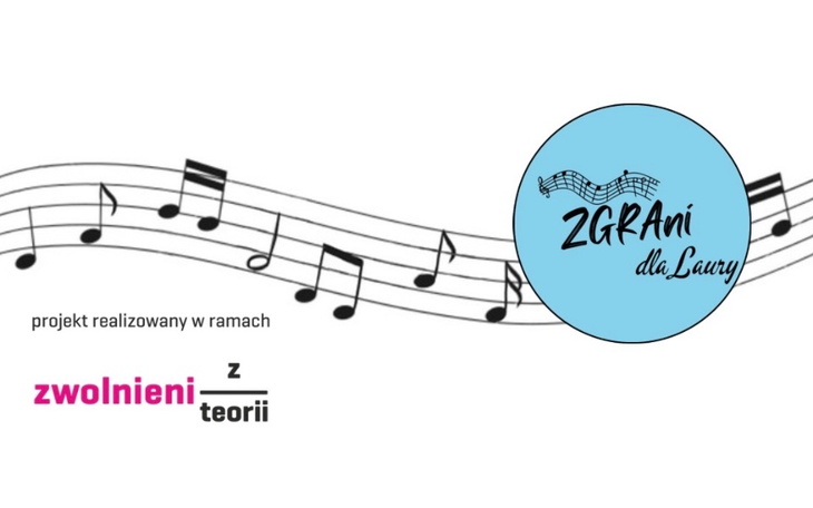 Logo projektu muzycznego z nutami i napisem.