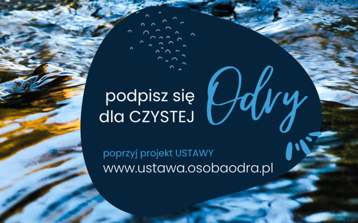 Plakat promujący czystość rzek, z informacjami o projekcie.
