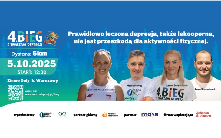 Plakat biegu charytatywnego z datą i uczestnikami.