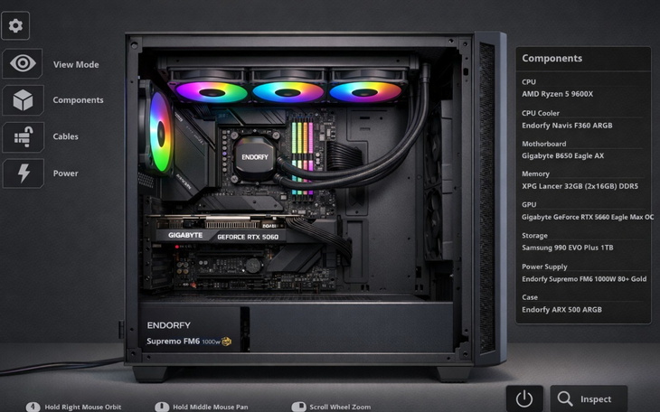 Nowoczesny komputer stacjonarny z podświetleniem RGB.