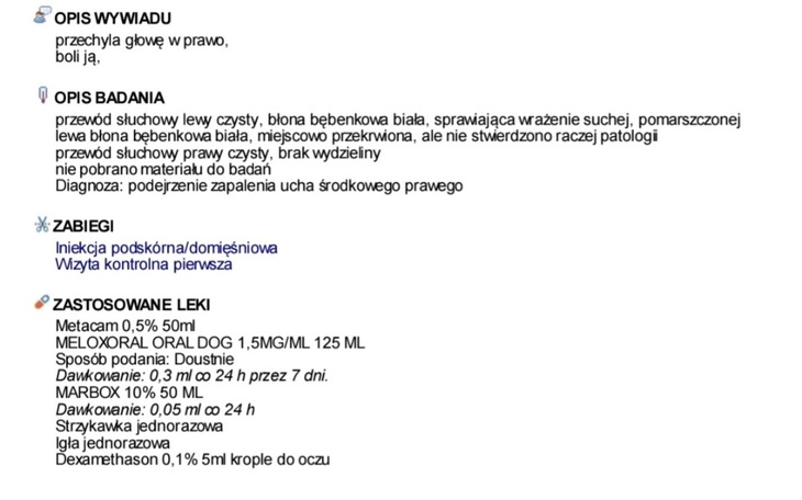 Dokument medyczny z opisem badania i zaleceń dotyczących leczenia.