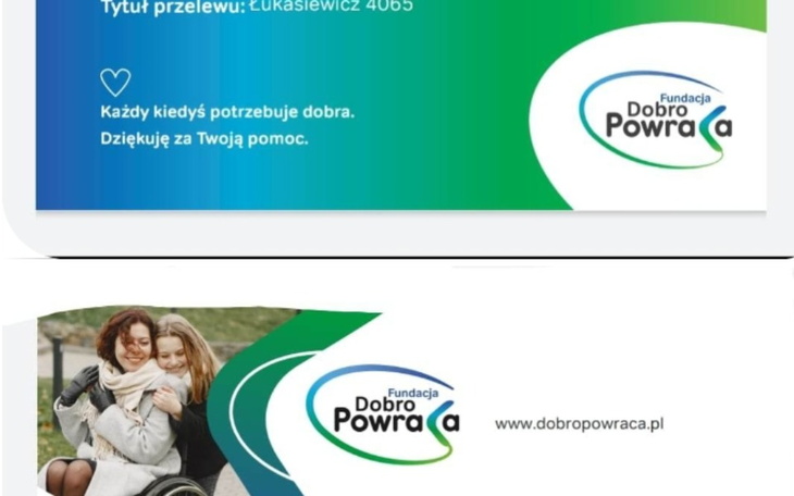 Plakat fundacji z informacjami o pomocy.