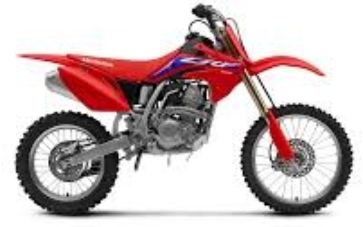 Czerwony motocykl terenowy na białym tle.