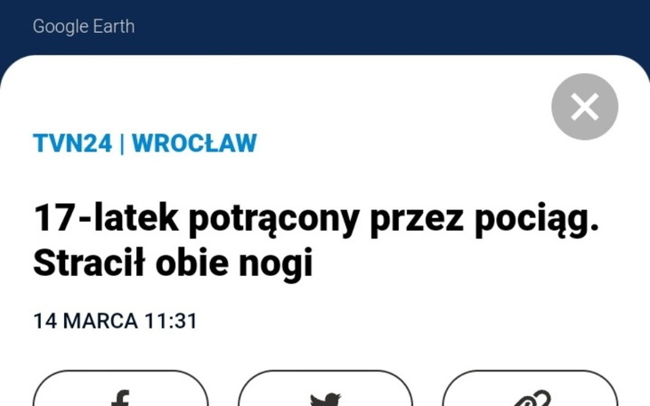 Nagłówek wiadomości o wypadku 17-latka z datą.