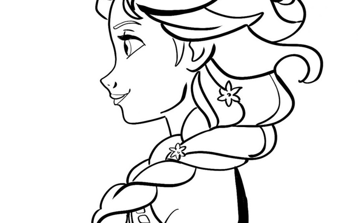 Rysunek postaci z bajki, z warkoczem i kwiatkami.