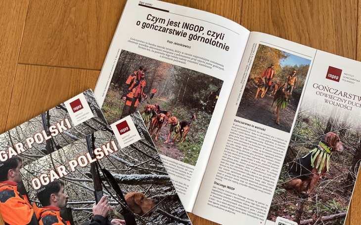 Czasopismo o psach myśliwskich, z artykułem o górnolotnie.