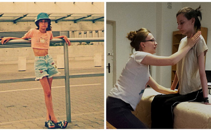 Dwie fotografie przedstawiające młodą dziewczynę w różnych momentach życia.