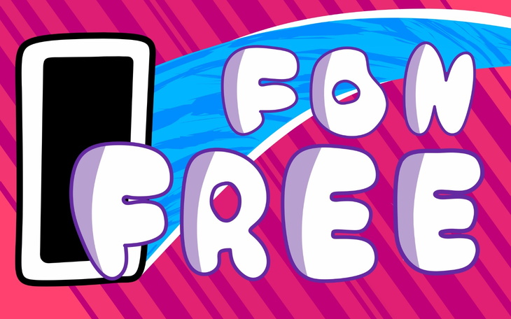 Kolorowa grafika z napisem 'FON FREE' na tle w stylu pop-art.