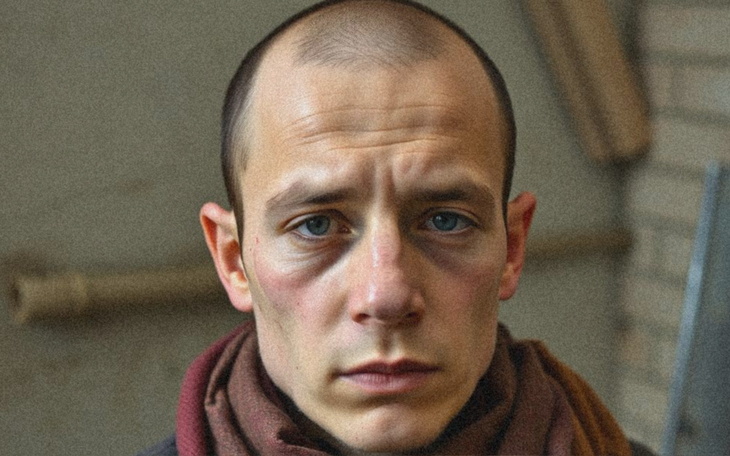 Portret mężczyzny z wyrazem smutku i zmartwienia.