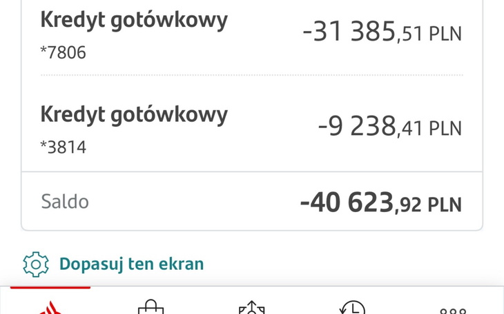 Zrzut ekranu z aplikacji bankowej, pokazujący saldo.