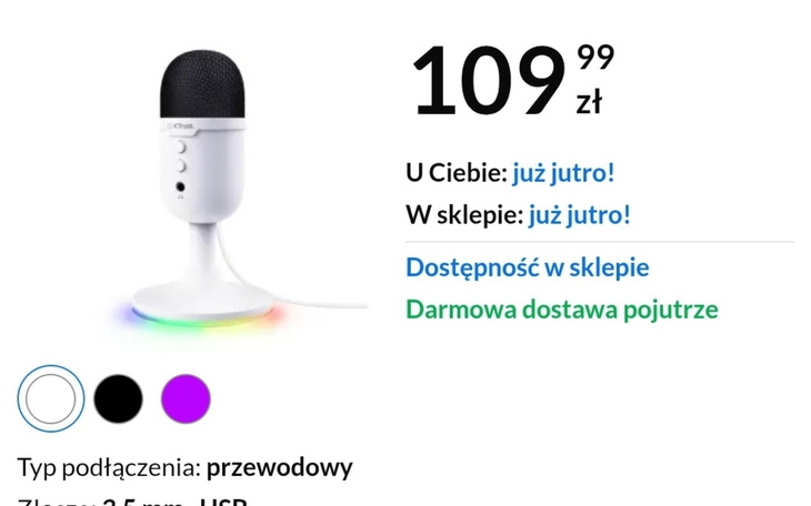 Mikrofon przewodowy z kolorowym podświetleniem.