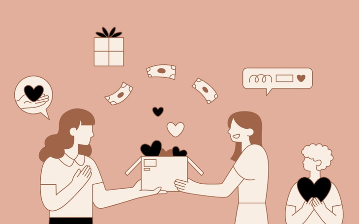 Ilustracja przedstawiająca darowizny i wsparcie dla innych.