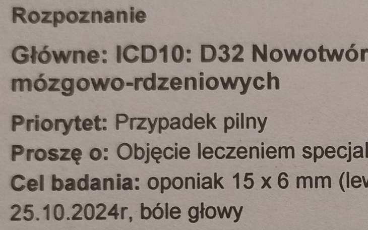 Dokument medyczny z diagnozą i datą badania.