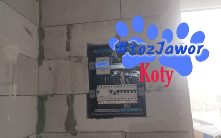 Tablica elektryczna w budowie, z prośbą o pomoc dla kotów.