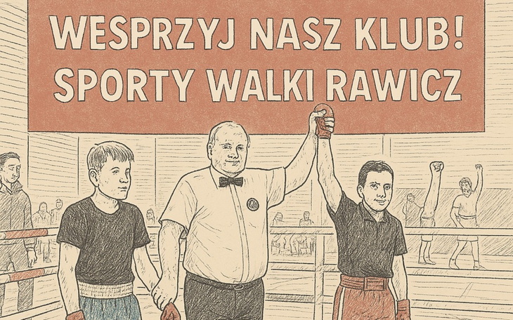 Ilustracja promująca klub sportów walki w Rawiczu.