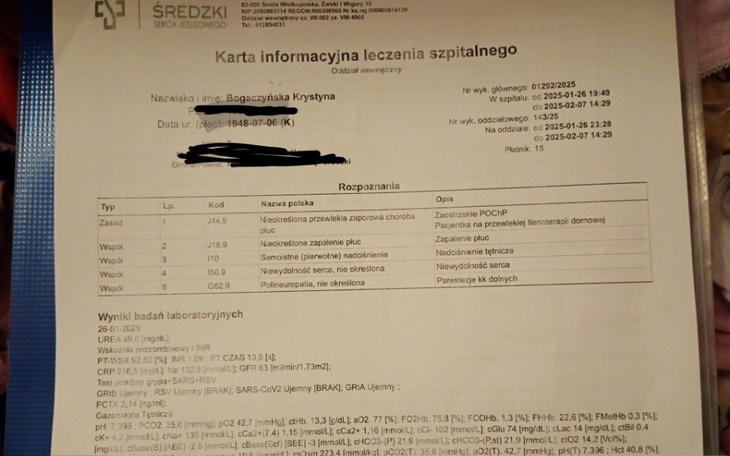 Dokument medyczny z danymi pacjenta.