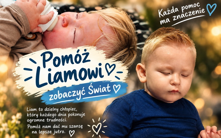 Dziecięce ręce trzymają butelkę, błyskają na tle kolorowej kampanii pomocy.