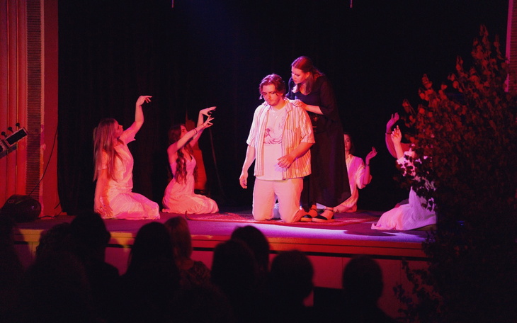 Pies leżący na łóżku, wygląda na zrelaksowanego.