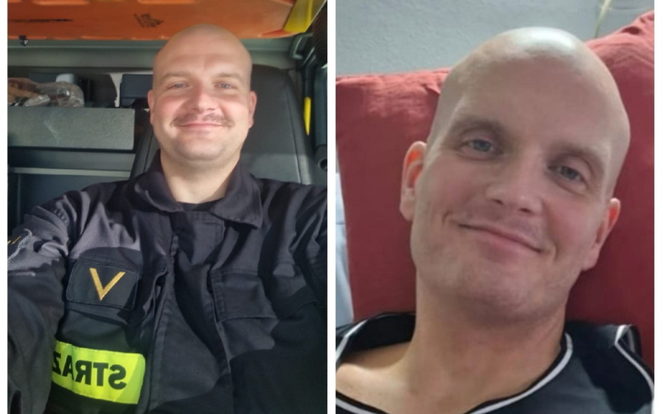 Mężczyzna w mundurze strażaka, uśmiechający się do kamery.