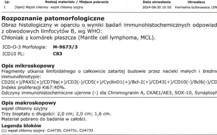 Dokument medyczny z opisem patomorfologicznym.