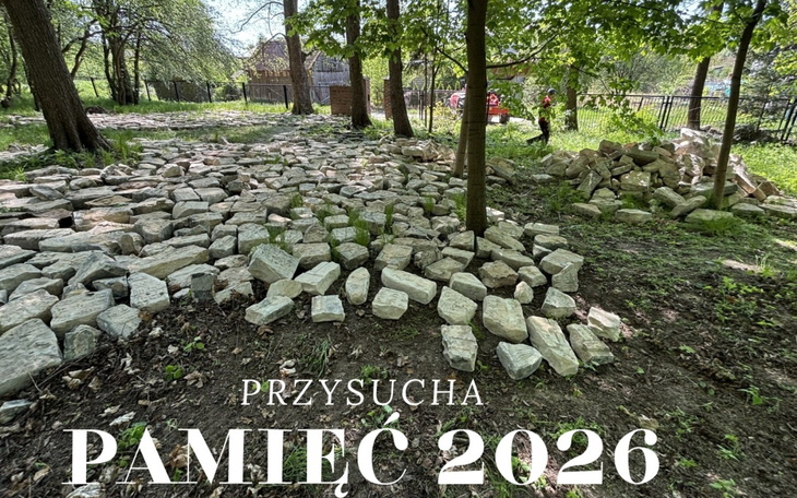Widok na teren z kamieniami, przygotowywany do prac.
