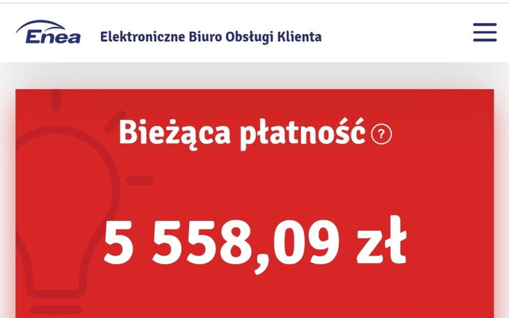 Ekran z informacją o bieżącej płatności w wysokości 5 558,09 zł.
