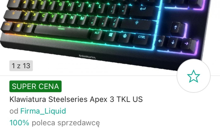Zbiórka Klawiatura steelseries apex3 tkl - zdjęcie główne