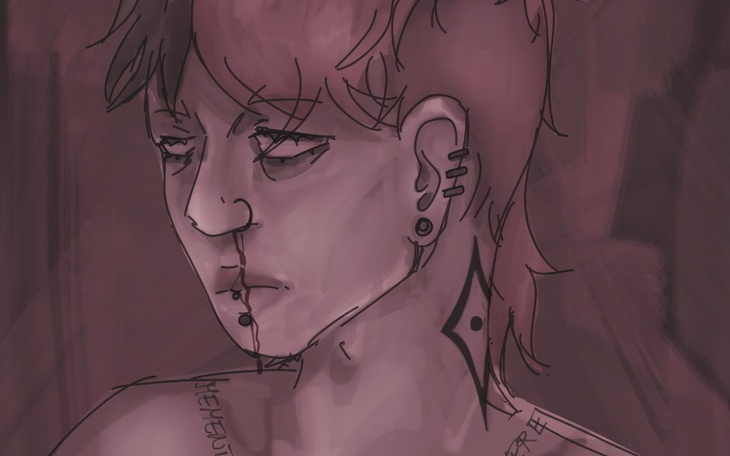 Portret osoby z wyrazistym makijażem i kolczykami.