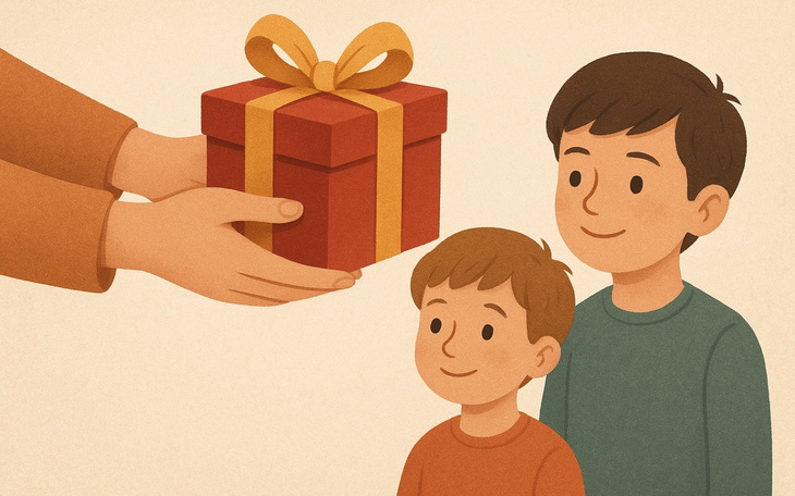 Dzieci cieszą się z otrzymanego prezentu.