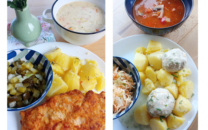 Dwa talerze z tradycyjnym polskim jedzeniem.