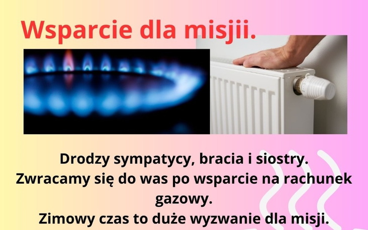 Plakat z prośbą o wsparcie na rachunki gazowe.