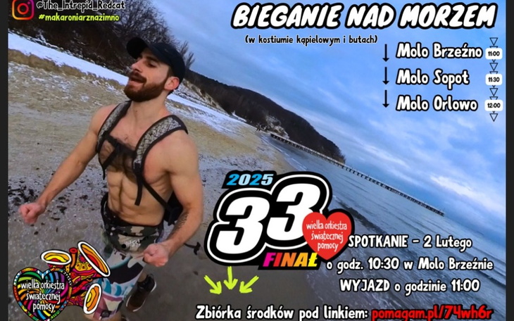 Plakat wydarzenia biegowego nad morzem.