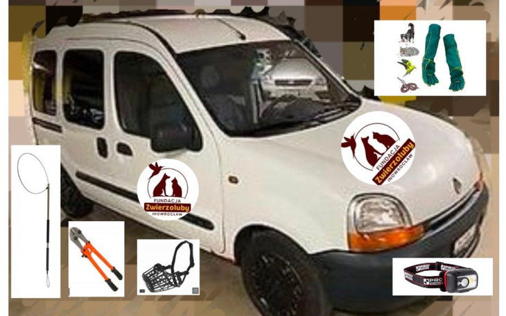 Samochód dostawczy z narzędziami do pomocy zwierzętom.