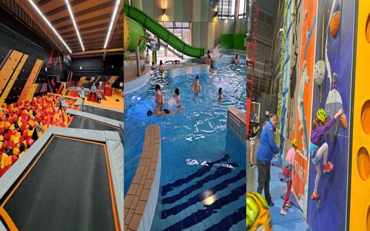 Trzy różne strefy zabaw w centrum rekreacyjnym.