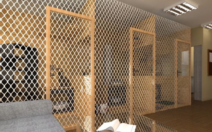 Nowoczesne wnętrze z ażurowymi ściankami.