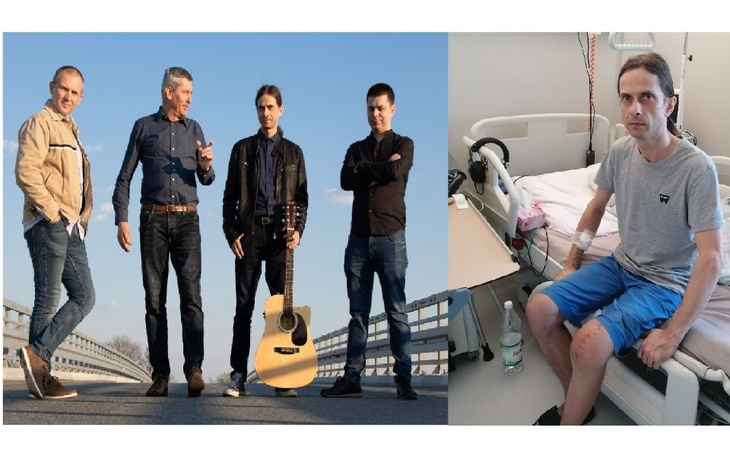 Czterech mężczyzn w szpitalu, jeden z nich w szortach.