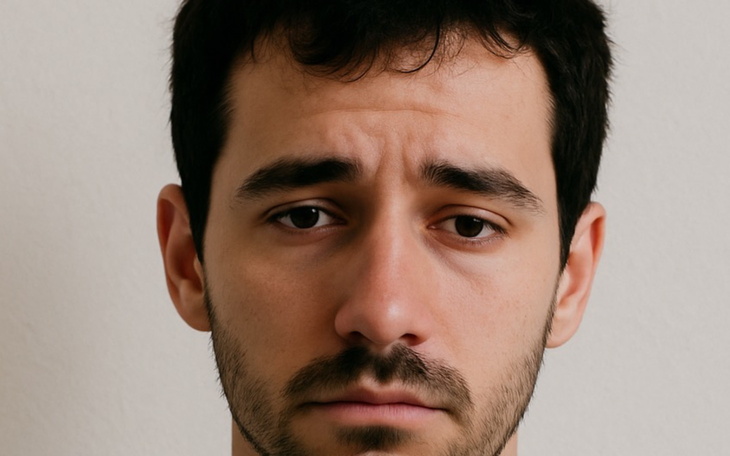 Mężczyzna z poważnym wyrazem twarzy, patrzy w obiektyw.