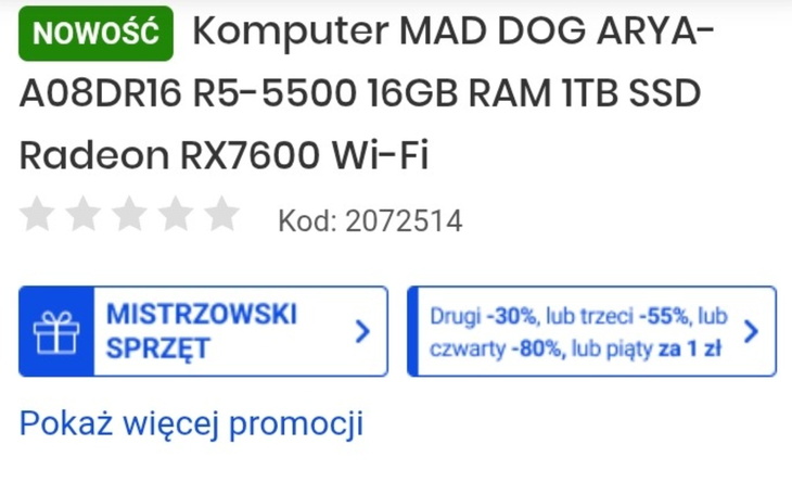 Ogłoszenie o komputerze MAD DOG z promocjami.
