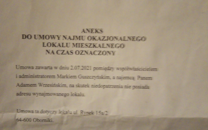 Dokument dotyczący umowy najmu lokalu mieszkalnego.